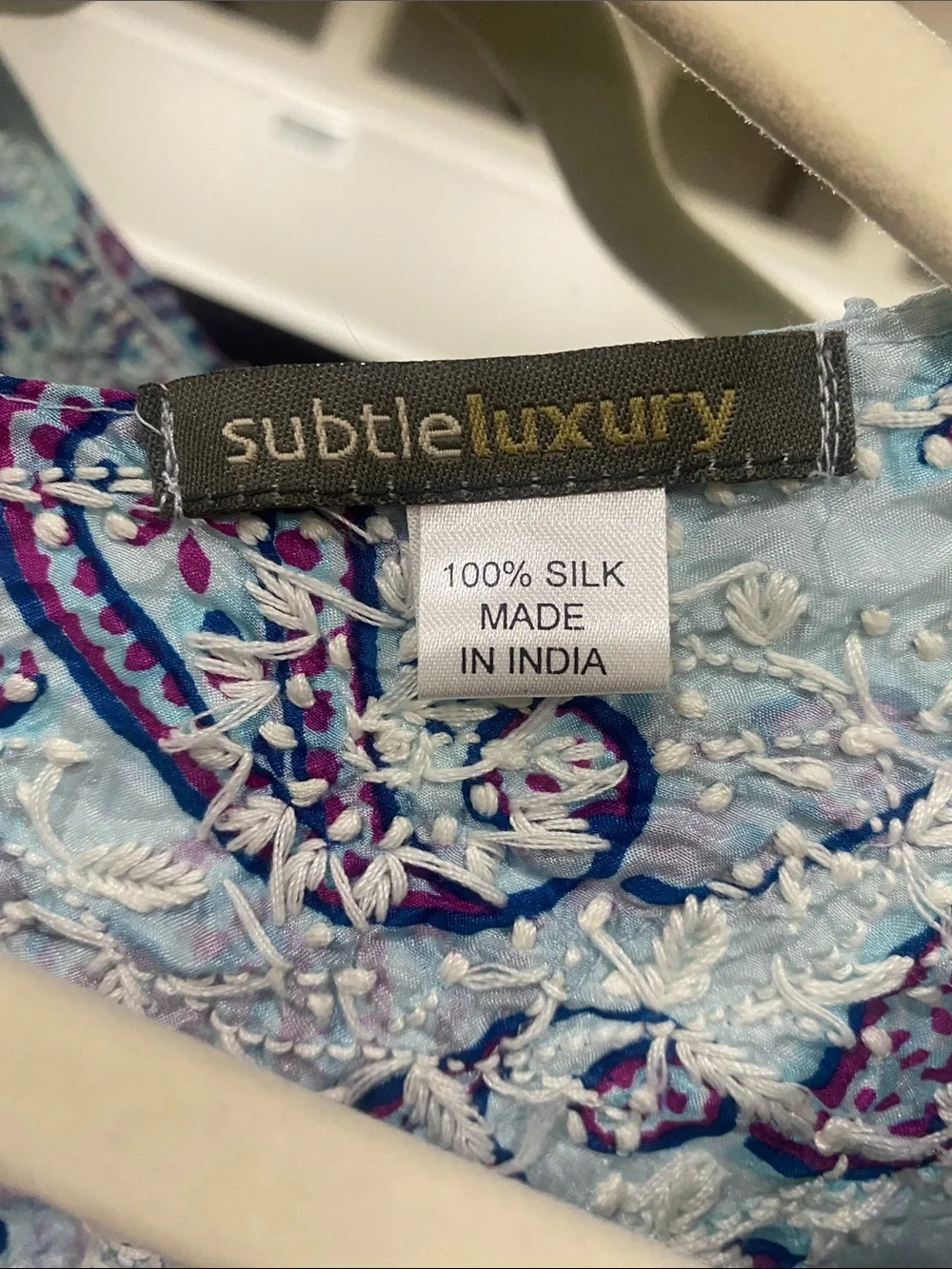 Subtle Luxury Light Blue Paisley Embroidered V-Neck Tunic with Braided Waist Tie